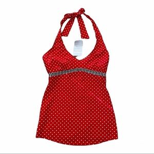 JoJo Maman Bebe Red Polka Dot Halter Tie Maternity Tankini Top Sz. Small
